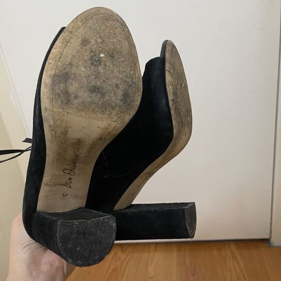 Sam Edelman Black suede lace up ankle peep toe booties size US 6 - Picture 7 of 7